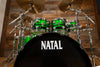 NATAL CAFÉ RACER 7 PIECE CUSTOM ORDER DRUM KIT, GREEN SPARKLE WITH BLACK SPARKLE DOUBLE SPLIT (PRE-LOVED)