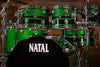 NATAL CAFÉ RACER 7 PIECE CUSTOM ORDER DRUM KIT, GREEN SPARKLE WITH BLACK SPARKLE DOUBLE SPLIT (PRE-LOVED)