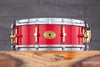 NOBLE & COOLEY 14 X 5 SOLID SHELL CLASSIC MAPLE SNARE DRUM, TRANSLUCENT CHERRY RED, (PRE-LOVED)