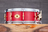NOBLE & COOLEY 14 X 5 SOLID SHELL CLASSIC MAPLE SNARE DRUM, TRANSLUCENT CHERRY RED, (PRE-LOVED)