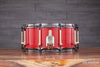 NOBLE & COOLEY 14 X 6 SS CLASSIC WALNUT SOLID SHELL SNARE DRUM, TRANSLUCENT RED GLOSS, BLACK CHROME HOOPS / BRASS LUGS