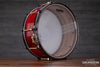 NOBLE & COOLEY 14 X 6 SS CLASSIC WALNUT SOLID SHELL SNARE DRUM, TRANSLUCENT RED GLOSS, BLACK CHROME HOOPS / BRASS LUGS