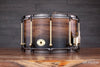 NOBLE & COOLEY 14 X 8 SS CLASSIC WALNUT SOLID SHELL SNARE DRUM, BLACK FADE GLOSS, BRASS LUGS, BLACK CHROME HOOPS
