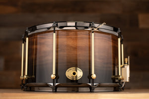 NOBLE & COOLEY 14 X 8 SS CLASSIC WALNUT SOLID SHELL SNARE DRUM, BLACK FADE LACQUER, BRASS LUGS, BLACK CHROME HOOPS
