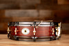NOBLE & COOLEY 14 X 3.785 SS CLASSIC WALNUT SOLID SHELL PICCOLO SNARE DRUM, TRANSLUCENT RED GLOSS, BLACK CHROME HOOPS / BRASS LUGS