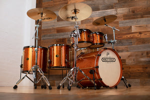 NOBLE & COOLEY UNION SERIES 5 PIECE DRUM KIT, TULIPWOOD, COPPER SPARKLE, BRASS AND BLACK FITTINGS