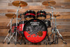 PEARL MASTERWORKS 5 PIECE DRUM KIT, EX-RYAN RICHARDS FUNERAL FOR A FRIEND, PIANO BLACK WITH RED SPARKLE INLAY