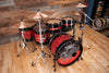 PEARL MASTERWORKS 5 PIECE DRUM KIT, EX-RYAN RICHARDS FUNERAL FOR A FRIEND, PIANO BLACK WITH RED SPARKLE INLAY