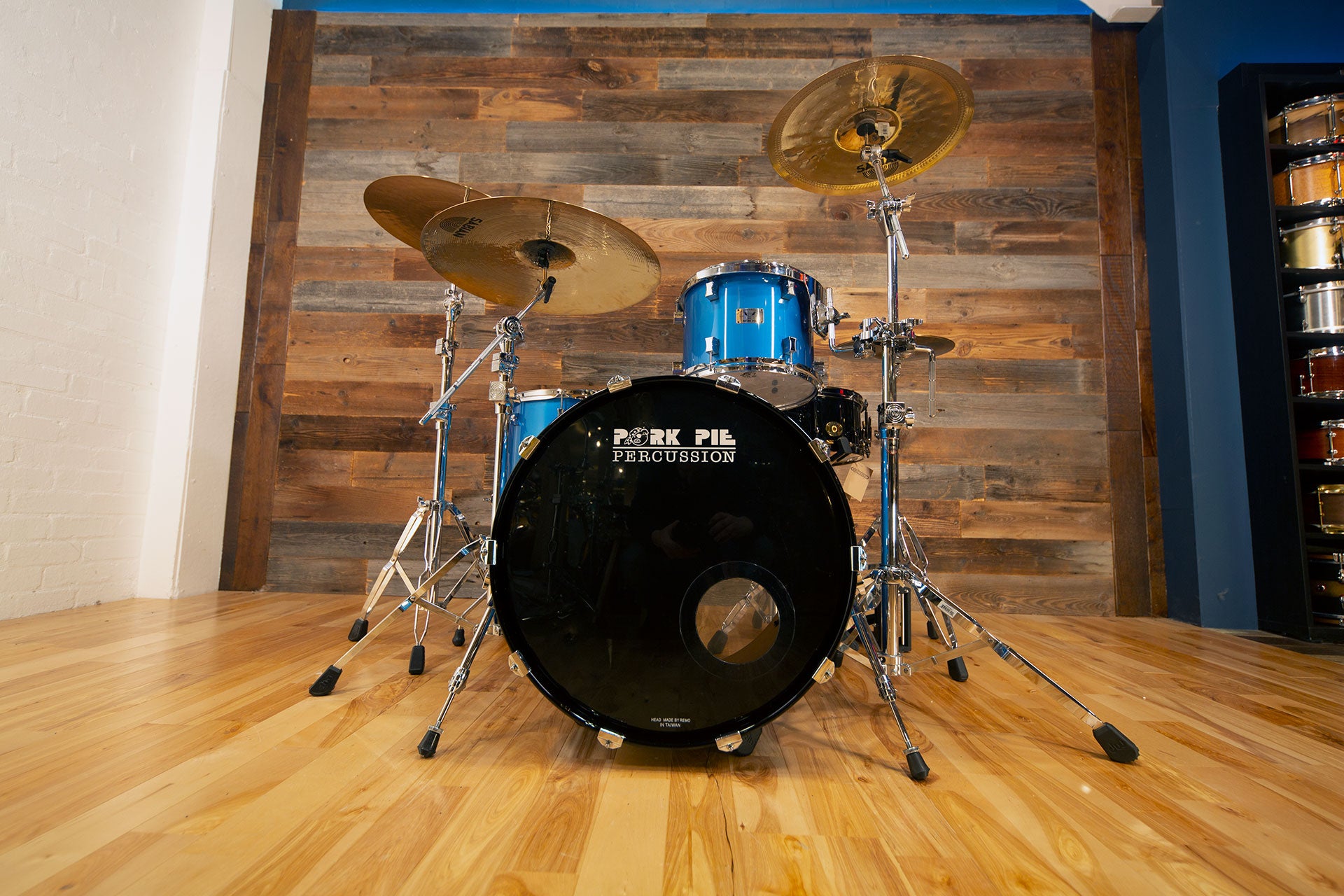 PORK PIE LITTLE SQUEALER 3 PIECE DRUM KIT MOPAR B5 BLUE PRE LOVED Drumazon