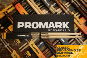 PROMARK HICKORY 5B "PRO-ROUND" WOOD TIP DRUM STICKS - CLOSEOUT DISCONTINUED