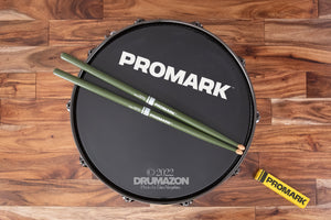 PROMARK REBOUND 5A HICKORY WOOD TIP DRUM STICKS, GREEN PAINTED