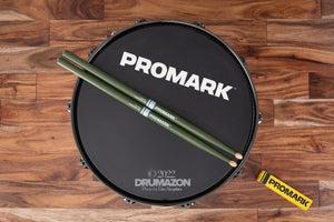 PROMARK REBOUND 5B HICKORY WOOD TIP DRUM STICKS. GREEN PAINTED