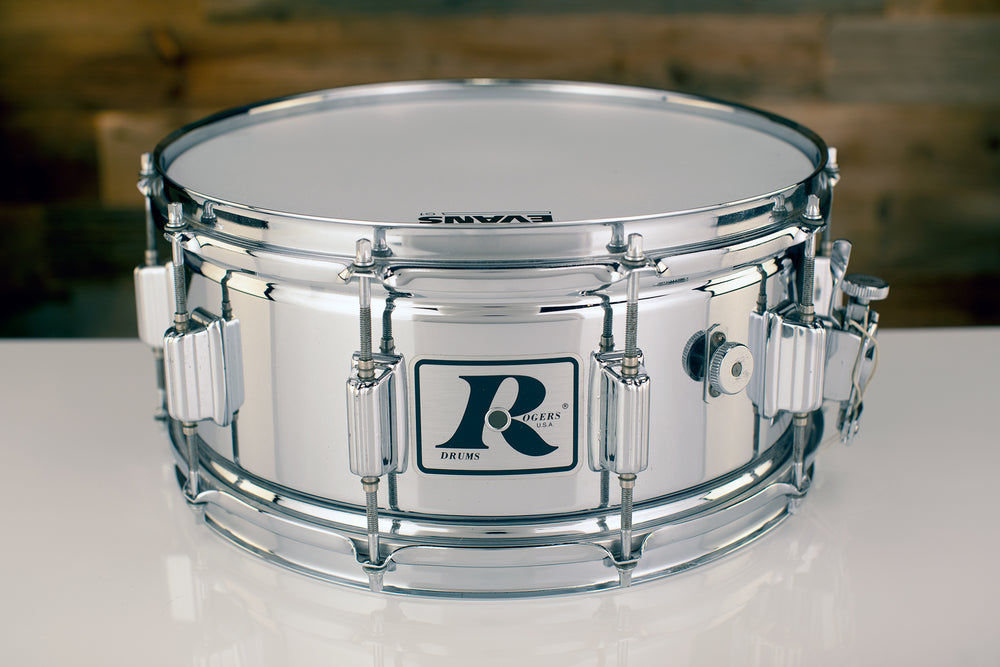 ROGERS 14 X 6.5 SUPER TEN CHROME OVER STEEL SNARE DRUM BIG R BADGE