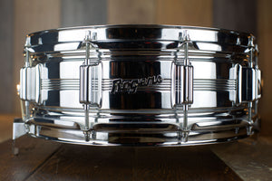 ROGERS 14 X 5 DYNA-SONIC CHROME OVER BRASS BEADED SNARE DRUM, 1960'S SCRIPT BADGE, IMMACULATE (PRE-LOVED)