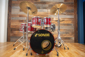 SONOR HILITE 5 PIECE DRUM KIT, RED MAPLE LACQUER, SUPER RARE (PRE-LOVED)