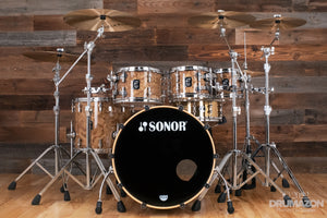 SONOR PROLITE 5 PIECE DRUM KIT, VINTAGE MAPLE SHELL, CHOCOLATE BURL EXOTIC VENEER (PRE-LOVED)