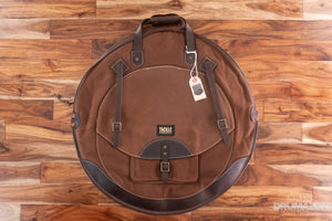 TACKLE 24" LEATHER AND CANVAS CYMBAL BAG, BACK PACK, BROWN
