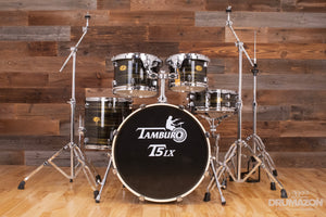 TAMBURO T5LX 5 PIECE DRUM KIT WITH HARDWARE & STOOL, WOOD GRAIN BLACK