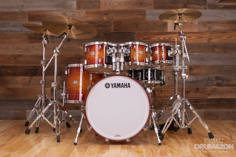 YAMAHA PHOENIX PHX 5 PIECE DRUM KIT TEXTURED AMBER SUNBURST OVER BURL Drumazon